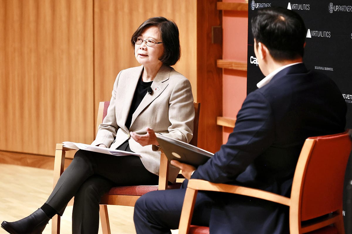 蔡英文在美國史丹佛大學發表演講。 圖：蔡英文辦公室提供