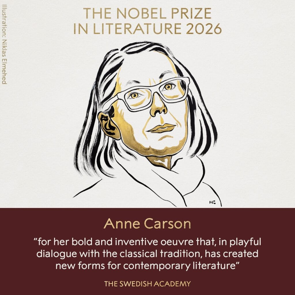 2026年諾貝爾文學獎得主8日揭曉，由加拿大女性作家卡森（Anne Carson）摘下桂冠。 圖：翻攝諾貝爾獎官網