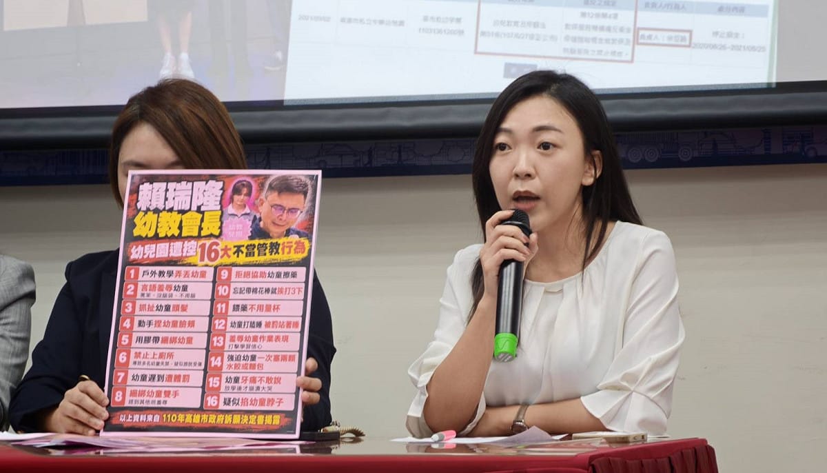 白喬茵(右)質疑賴瑞隆在任用後援會幹部時，難道不知道有不當管教的情事？ 圖：高雄市議會國民黨團／提供