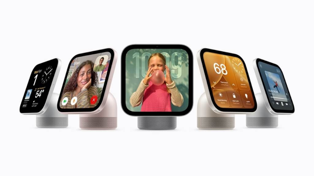 蘋果公司13日發表智慧家庭中樞裝置Apple HomeView，結合Apple Intelligence個人化智慧系統與語音助理Siri AI，將娛樂、溝通聯繫及智慧家庭管理整合於一處。 圖：蘋果提供