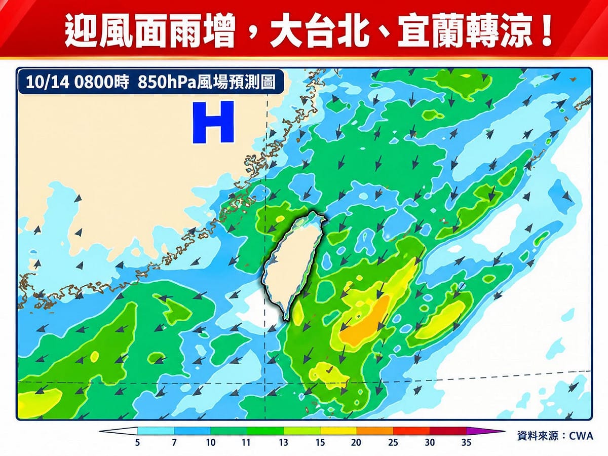 受東北季風稍稍增強的影響，迎風面的大臺北山區、基隆北海岸及宜花地區天氣轉涼。 圖：取自臉書粉專林老師氣象站