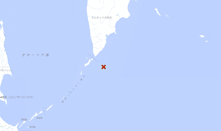 俄羅斯堪察加半島南部於當地時間中午12時35分左右發生規模6.9地震，震源深度約143至160公里。 圖：翻攝自日本氣象廳