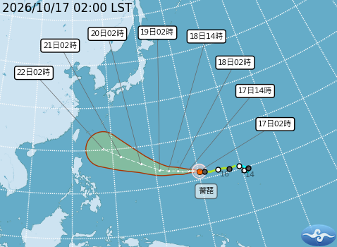 下週五到週六，薔琵颱風可能鎖定「台灣至沖繩」區間通過。 圖/氣象署