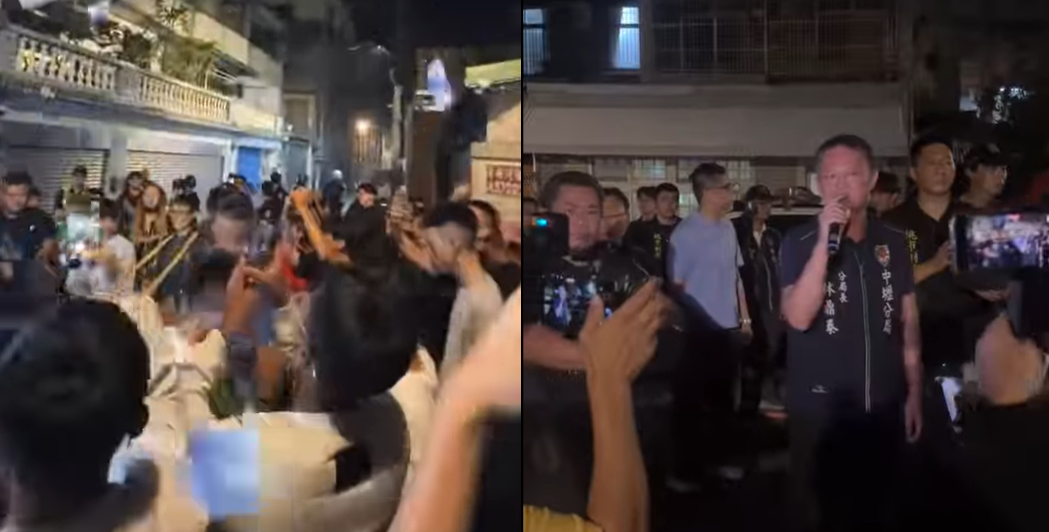 中壢武和宮宮廟少年霸凌案，許多民眾憤慨包圍，中壢分局到場驅離。 圖：翻攝自THREADS