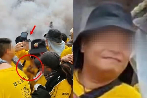 金虎爺吃炮儀式，男子趁亂對女信眾襲胸，噁心行徑全被拍下。 圖：翻攝自宗教爆報臉書