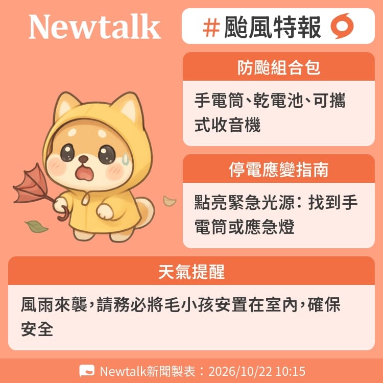 風雨來襲，請務必將毛小孩安置在室內，確保安全 圖：Newtalk製表