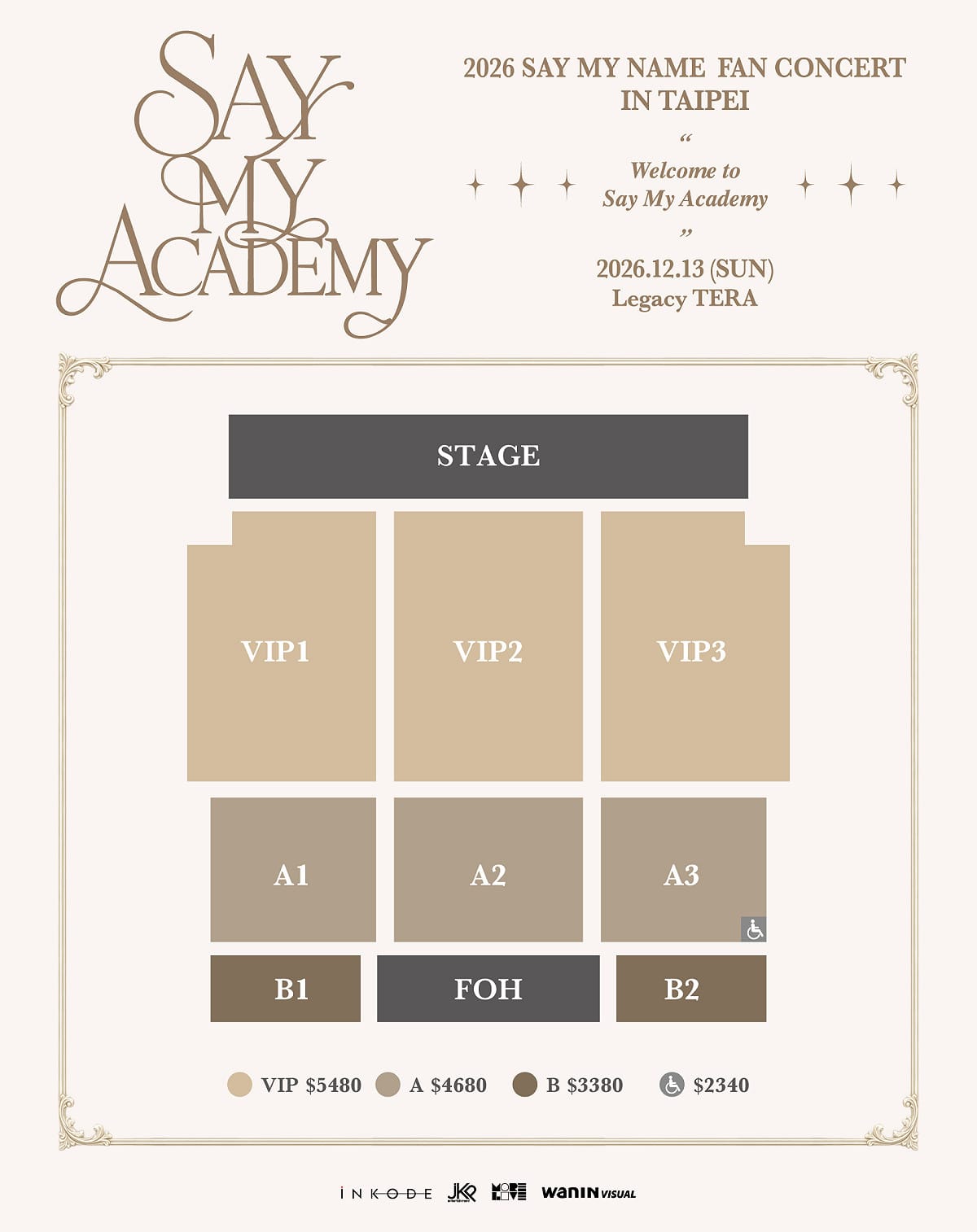 《2026 SAY MY NAME 2nd Anniversary Fan Concert「SAY MY ACADEMY」IN TAIPEI》座位圖。 圖：網銀國際影視／提供