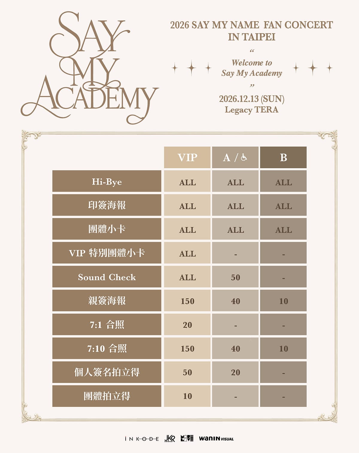 《2026 SAY MY NAME 2nd Anniversary Fan Concert「SAY MY ACADEMY」IN TAIPEI》福利圖。 圖：網銀國際影視／提供