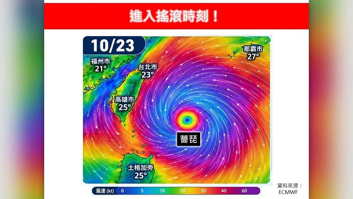 林得恩指出，今（23）天晚間將是薔琵颱風最靠近台灣的時候，也是影響最大的時間點。 圖：翻攝林老師氣象站臉書