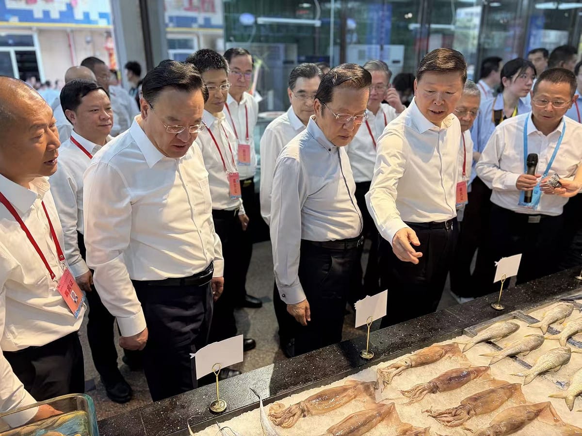 張榮恭受台灣漁業團體邀請出席在廈門舉辦的「台灣漁產品輸入大陸儀式」，並說是鄭麗文訪問大陸的成果之一。 圖：國民黨提供