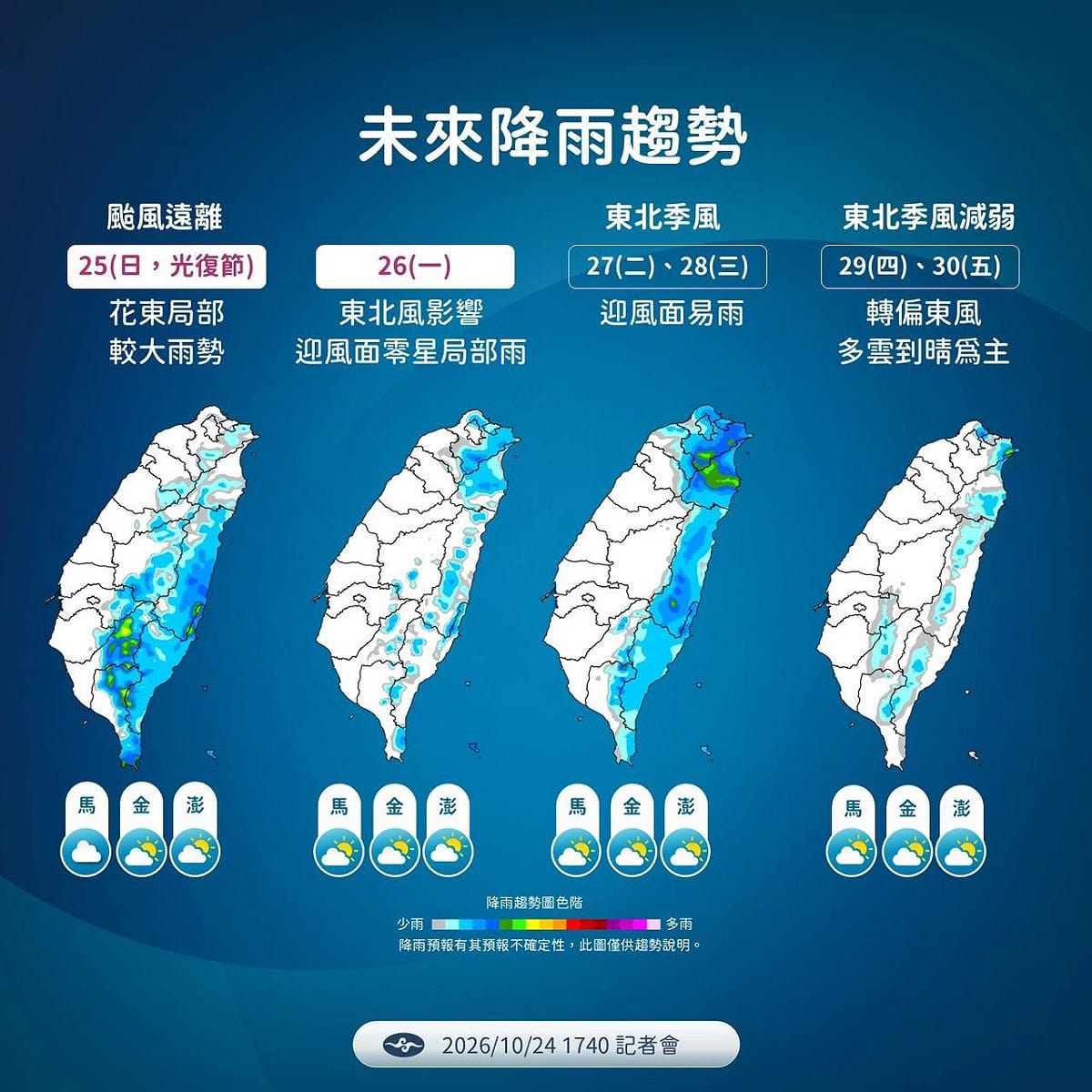 未來一週降雨趨勢一圖看。 圖：氣象署／提供