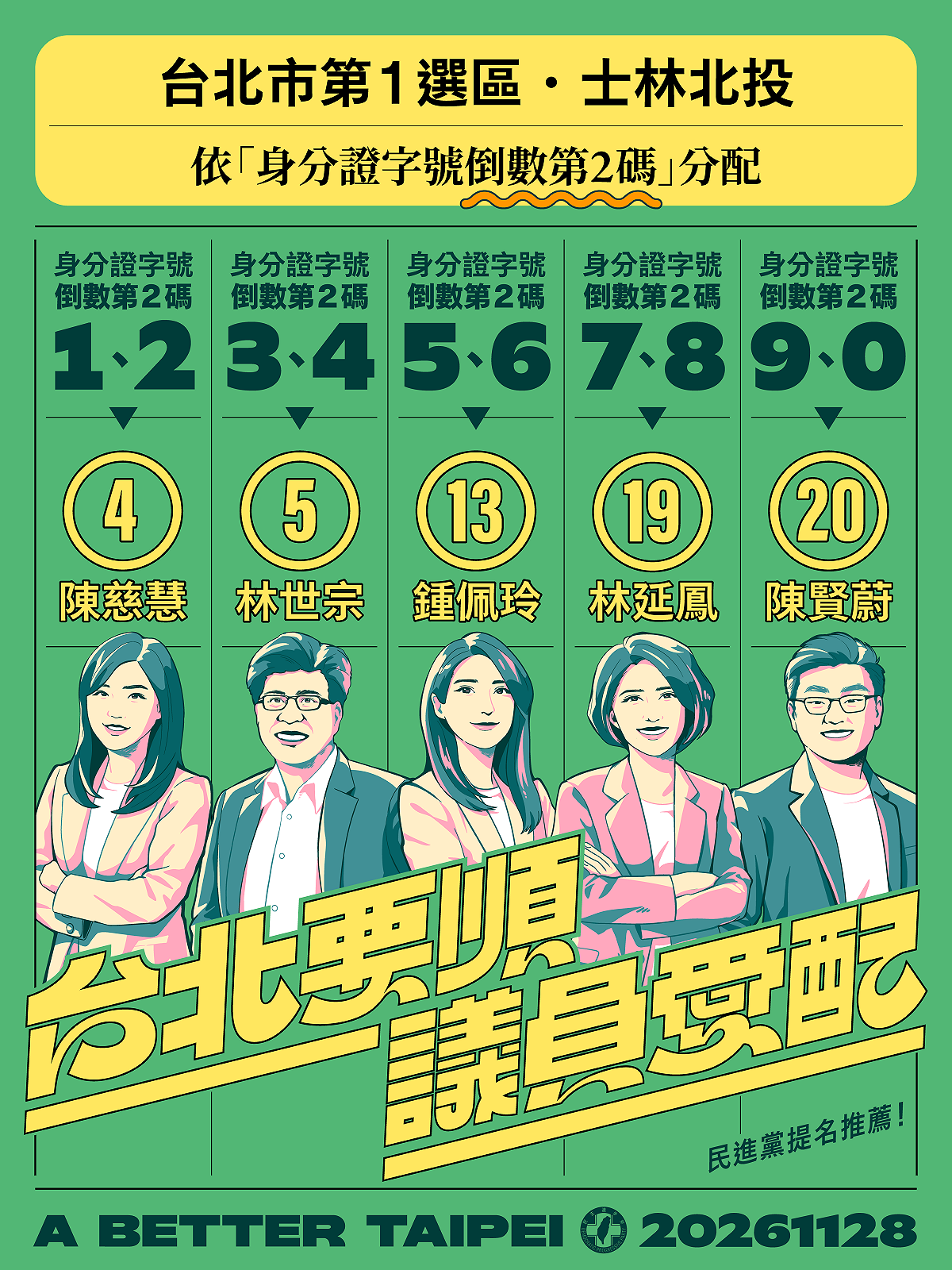 民進黨台北市議員配票指南。 圖：民進黨台北市黨部提供