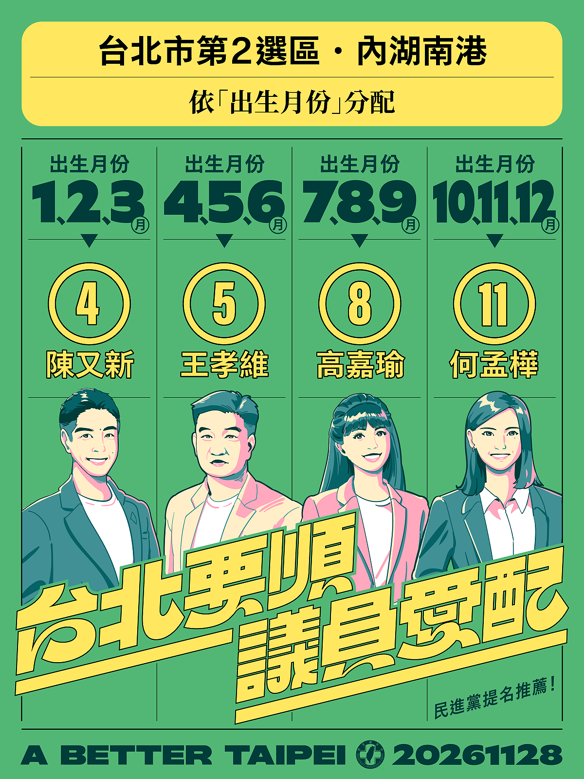 民進黨台北市議員配票指南。 圖：民進黨台北市黨部提供
