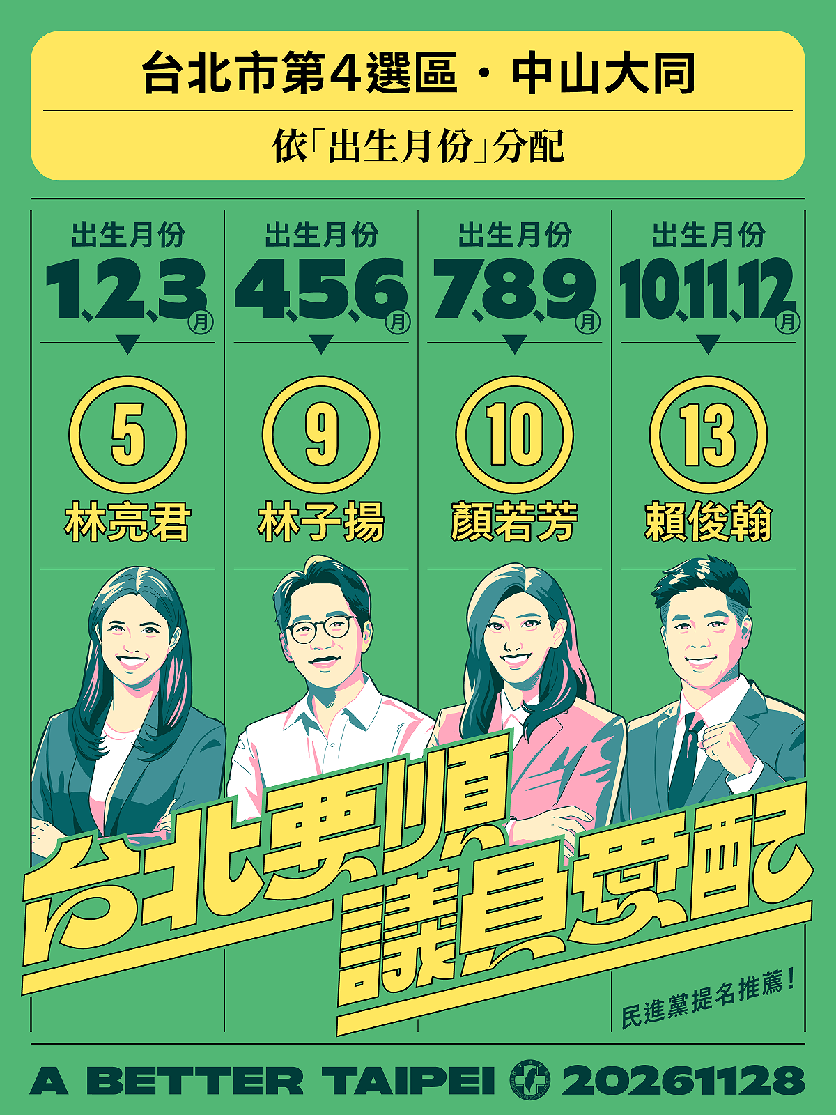 民進黨台北市議員配票指南。 圖：民進黨台北市黨部提供