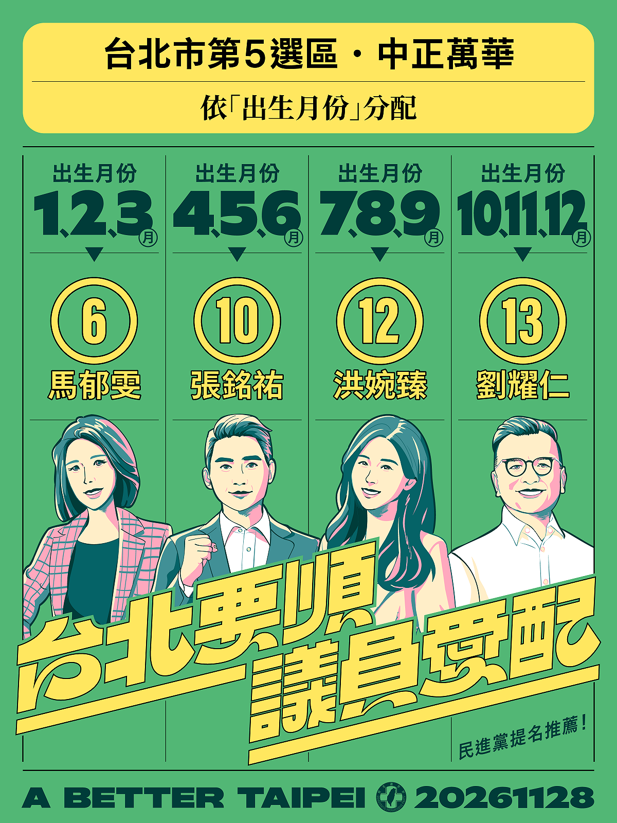 民進黨台北市議員配票指南。 圖：民進黨台北市黨部提供