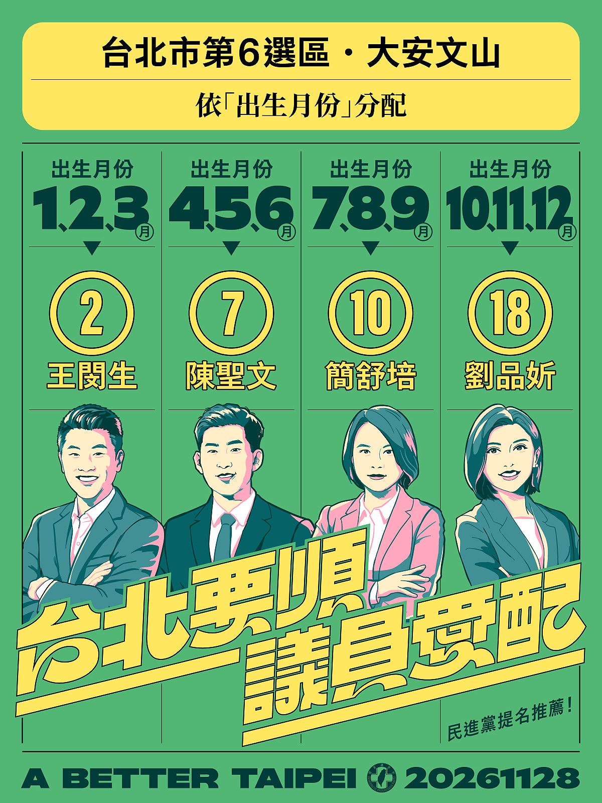 民進黨台北市議員配票指南。 圖：民進黨台北市黨部提供