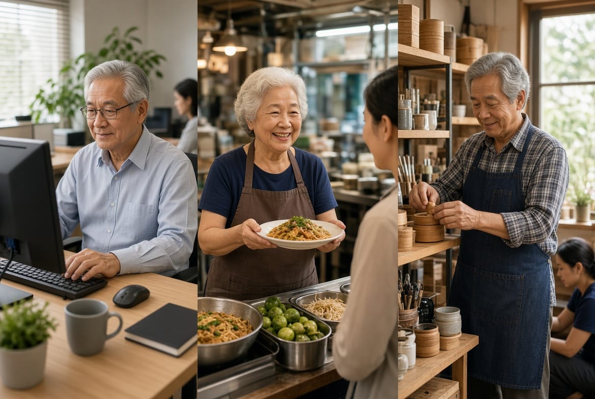 老人就業示意圖。 圖：新頭殼製作/Grok