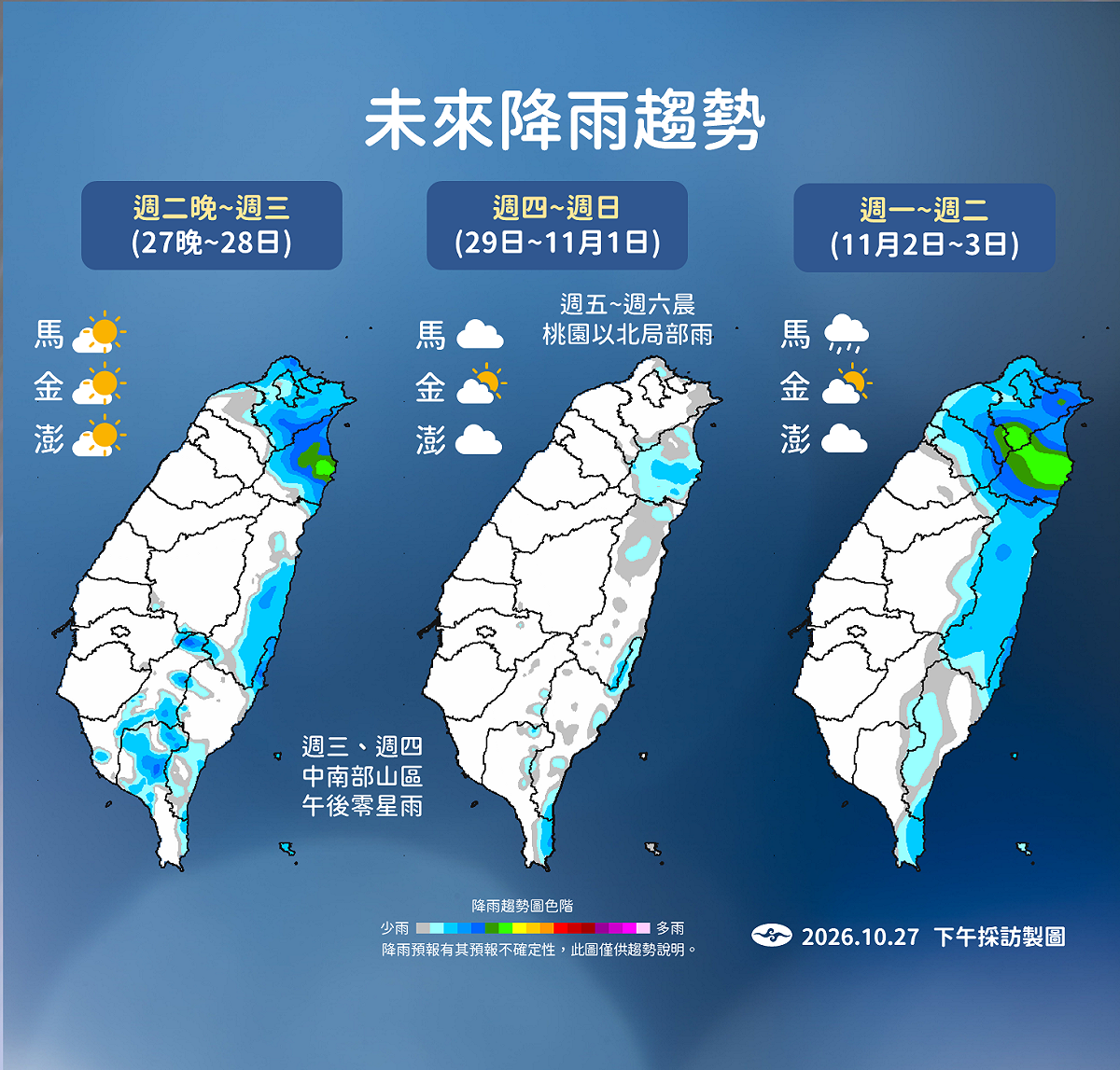 未來一週降雨趨勢。 圖：氣象署／提供