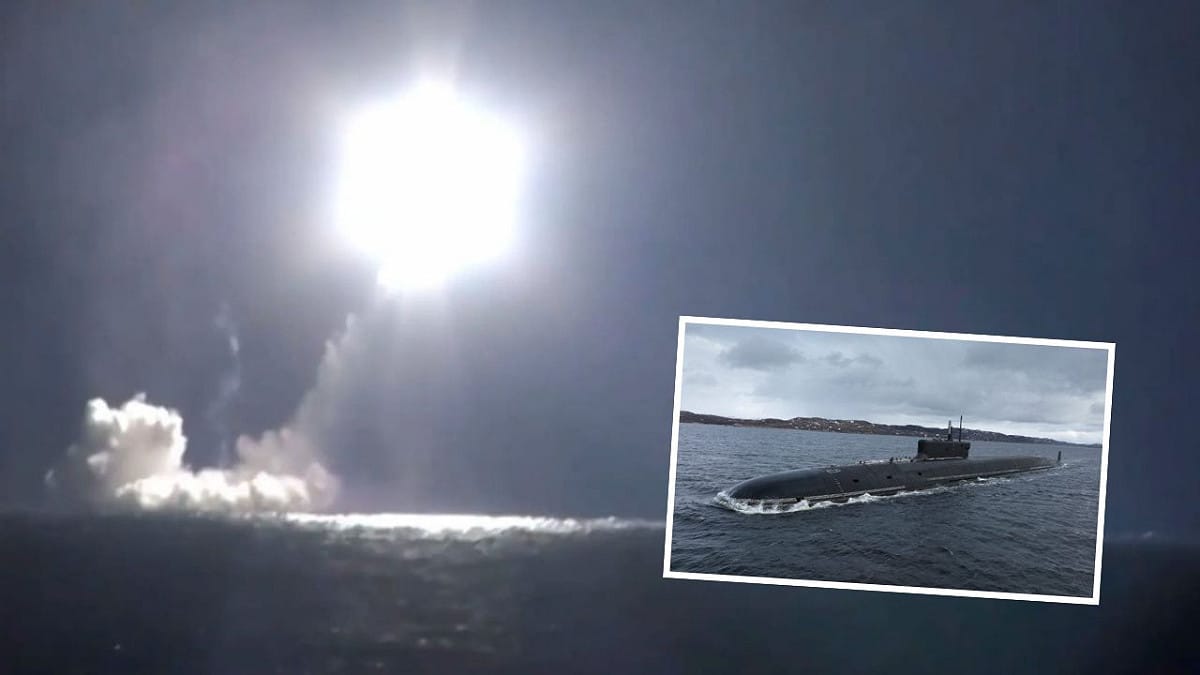 俄羅斯國防部宣布，太平洋艦隊「蘇沃洛夫大元帥號（K-553）」核動力戰略潛艦，28日於遠東地區的鄂霍次克海水下成功潛射「布拉瓦」（Bulava，RSM-56）洲際彈道飛彈。 圖：翻攝「X」@angkasareview