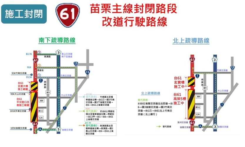 圖4-台61線近苗8路口至縣道126路口路段替代路線圖。 圖：公路局／提供