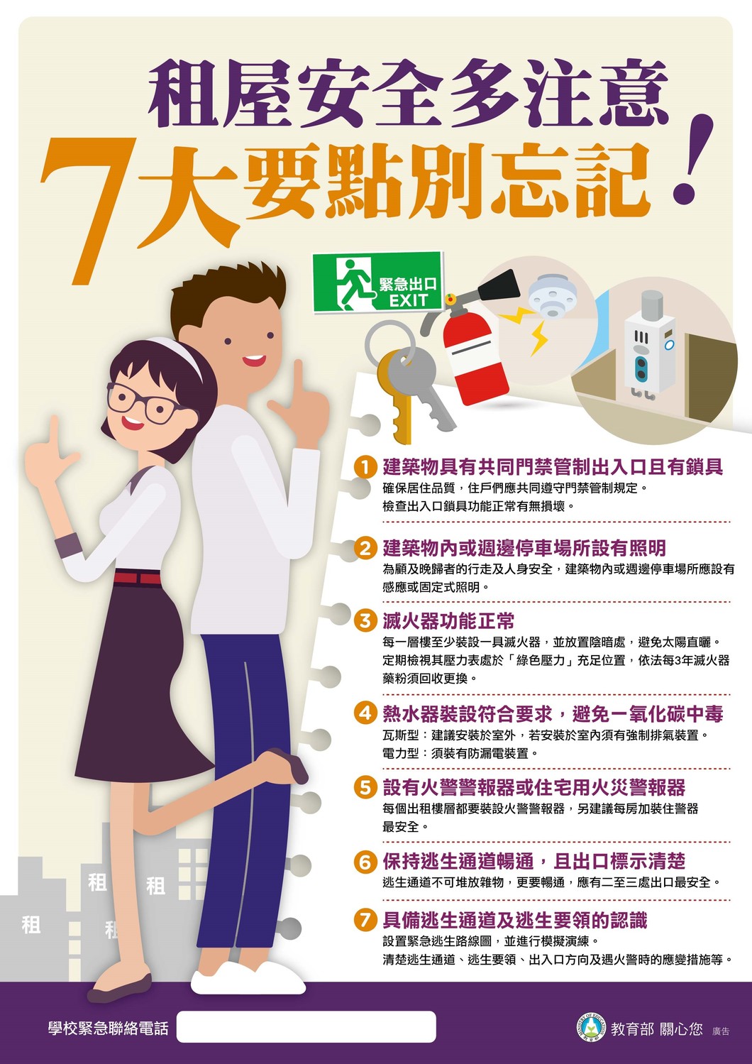 多數學生租屋，喜歡住小套房，當氣溫驟降時，大家都習慣緊閉門窗，教育部提醒，要注意通風與安全。 圖 : 教育部／提供