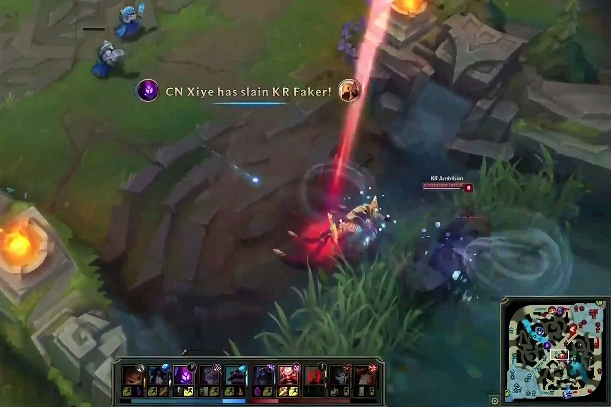 xiye成功單殺Faker。 圖：翻攝自英雄聯盟LPL賽事頻道