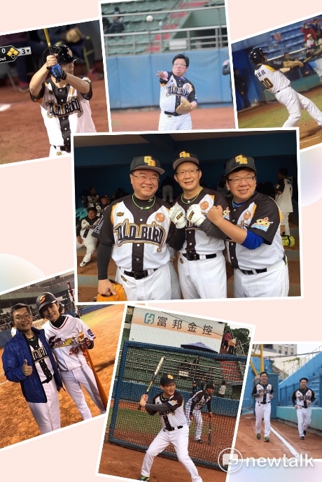 2017經典明星公益棒球賽首度由明星、職棒球員及立委組隊PK，自嘲上4位老臘男登板揮棒的是立法院副院長蔡其昌、吳秉叡、張廖萬堅和李俊俋，熱情響應這場公益賽事。 圖：翻攝自蔡其昌、李俊俋臉書，新頭殼合成