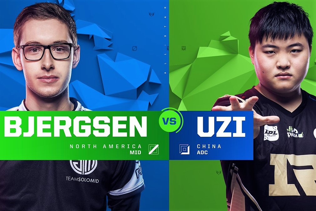 今（11）日《英雄聯盟》明星賽的單挑對決，由TSM中路Bjergsen對上了RNG AD Uzi。 圖：翻攝自 LoL Esports 推特