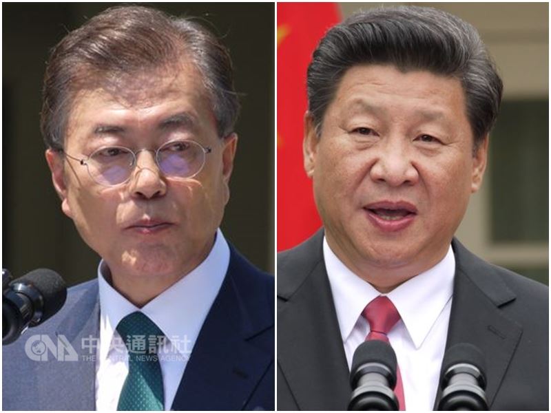 南韓總統府青瓦台11日表示，南韓總統文在寅（左）14日在北京與中國國家主席習近平（右）會面，並舉行高峰會。 圖 : 中央社