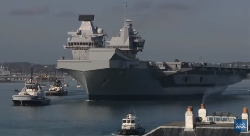 英國史上最大軍艦伊麗莎白女王號航空母艦（HMS Queen Elizabeth），海上試航竟然出現漏水問題。 圖：翻攝euro news