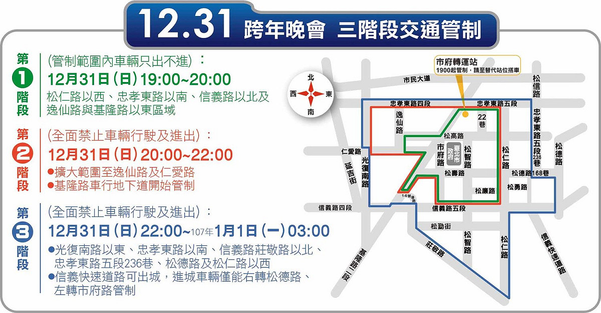 「2018台北最HIGH新年城」交通管制。 圖：翻攝自2018台北最HIGH新年城官網