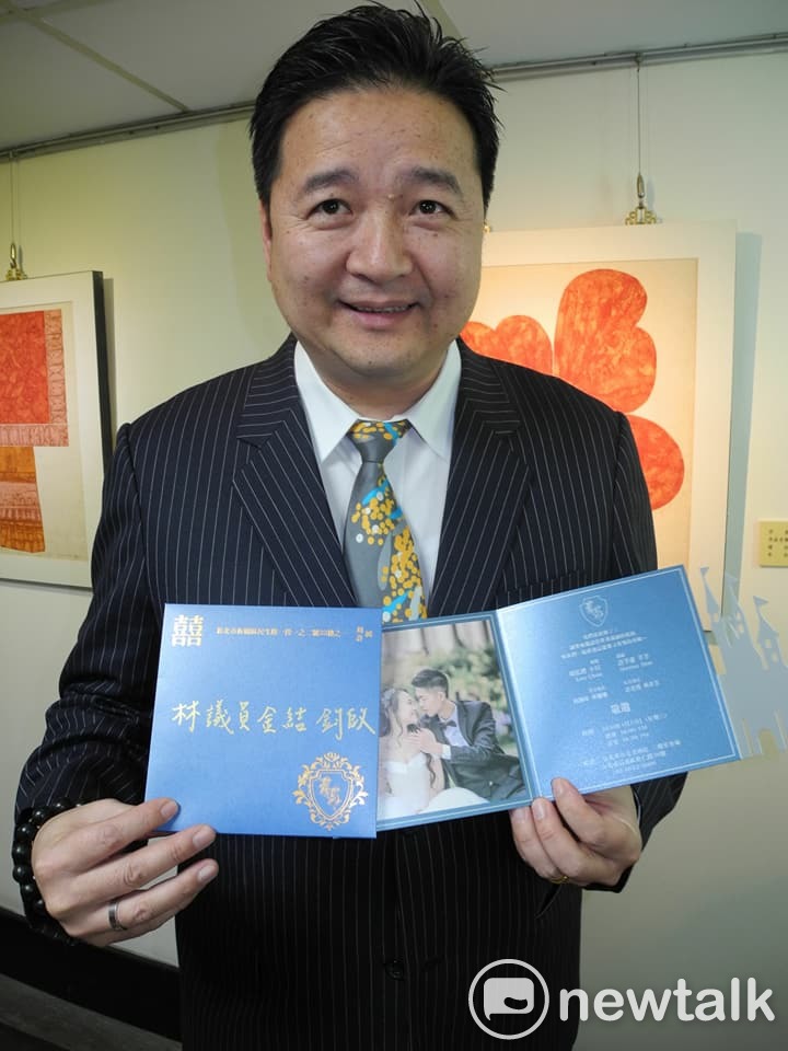 挺周錫瑋參選新北市長的新北市議員林金結，直到今天收到「藍色喜帖」，才知道周要為次子娶媳婦。 圖：王峻昌/攝