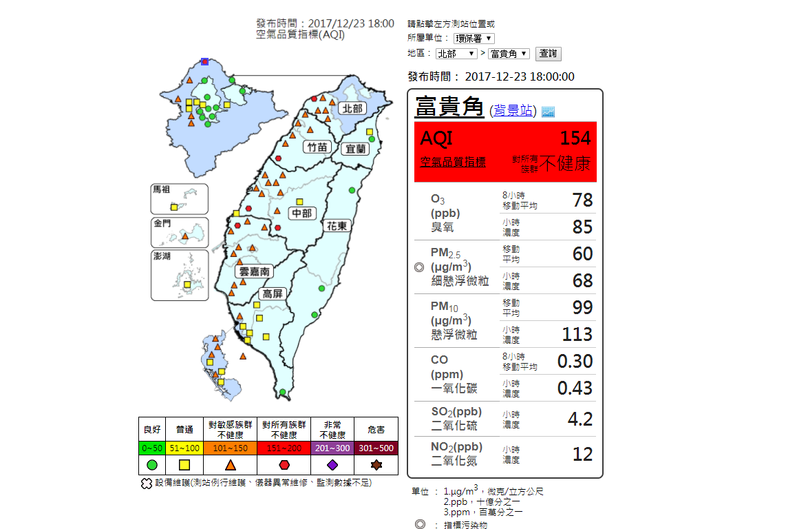 環保署已針對全台14縣市發布二級預警，在發布警戒訊息後請相關人員啟動應變機制。 圖：環保署空氣品質監測網