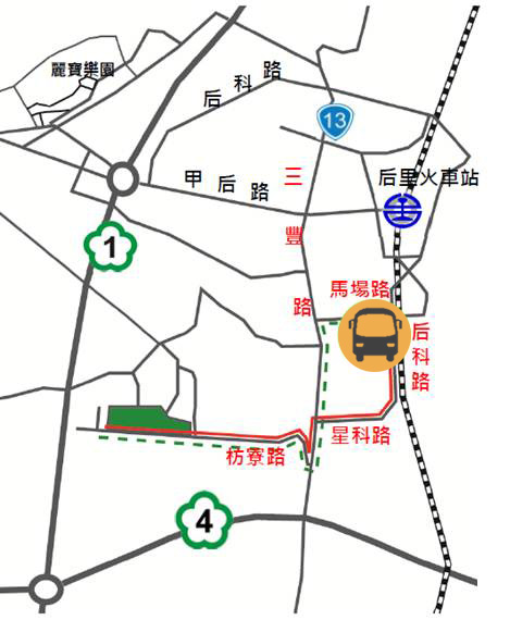 定時定點復康巴士可至「虎爸(黃)線」中科馬場停車場搭乘，每小時發車一次，詳細發車時間請上花毯節官方網站查詢；另交通局亦於「虎爸(黃)線」規劃低地板公車服務。 圖：取自台中國際花毯節網站