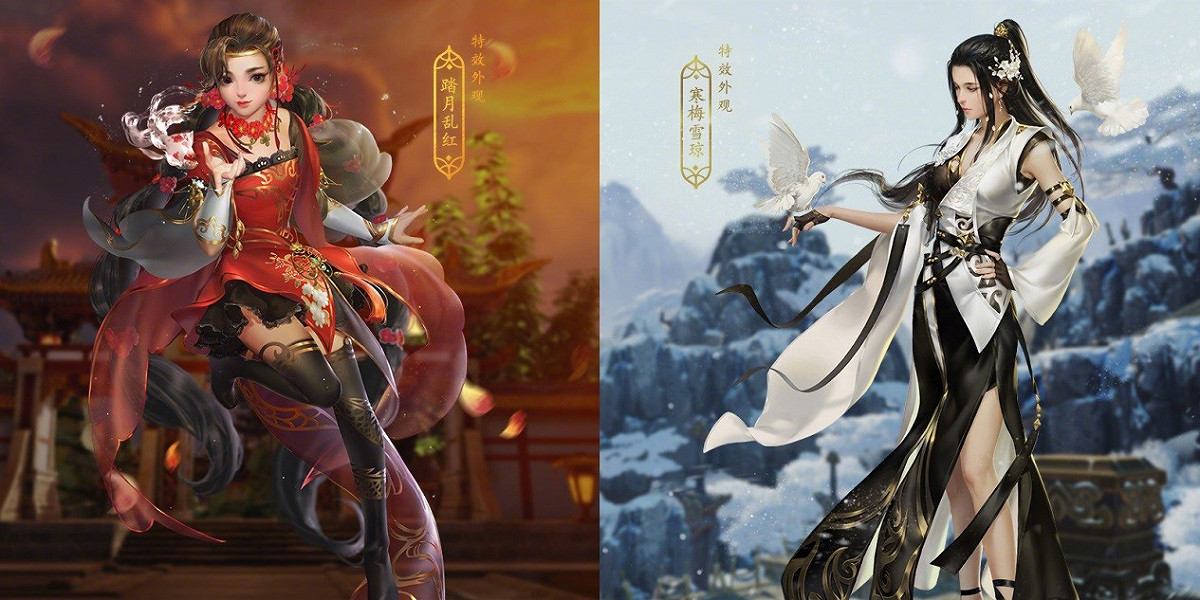 全新特效時裝「踏月亂紅」、「寒梅雪瓊」。 圖：翻攝自 劍網3官方微博