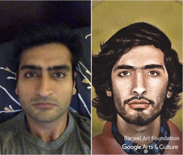 Google 近期於 Google Arts &amp; Culture 增加新功能，能夠找出與使用者自拍照相似的畫作。 圖：翻攝自Kumail Nanjiani Twitter