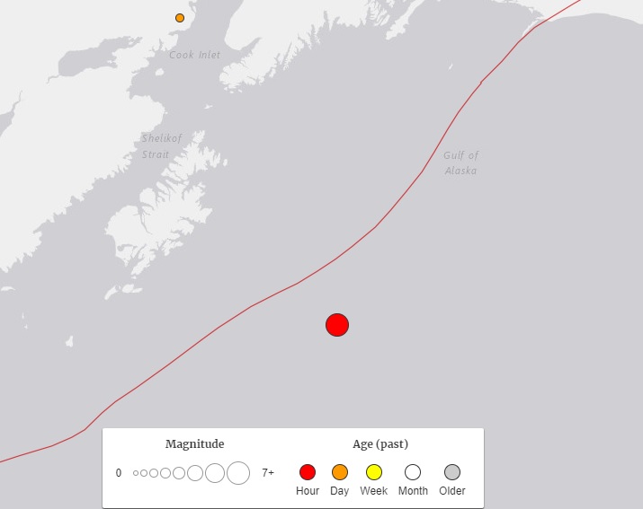 阿拉斯加發生規模8.2大地震。 圖：翻攝自USGS
