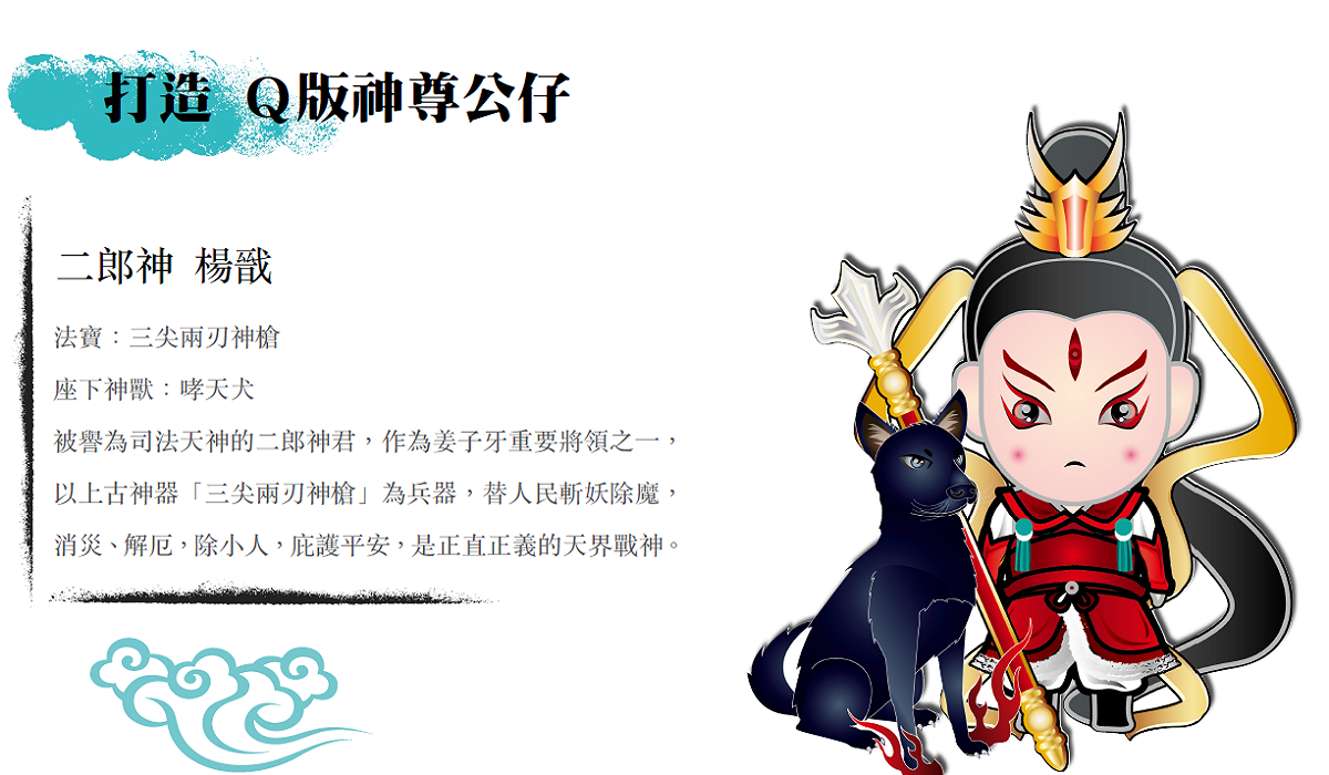 嘉義縣政府表示設計四款Q版神尊，由於深受大家喜愛的三太子、二郎神及文武財神，讓參觀朋友祈禱許願狗年旺運，財運亨通。 圖：嘉義縣政府提供