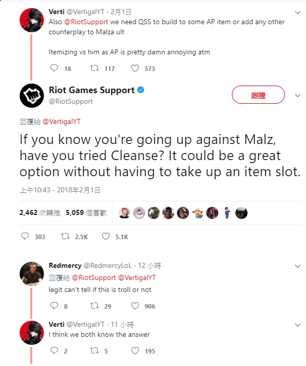 Riot Games Support給出的回答過於深奧，令玩家們也百思不得其解。 圖：翻攝自 Riot Games Support Twitter