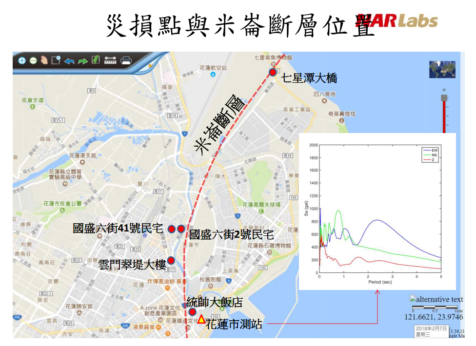 中央地質調查所與國家實驗研究院皆指出，不排除這次地震與米崙斷層有關。 圖：國家實驗研究院提供