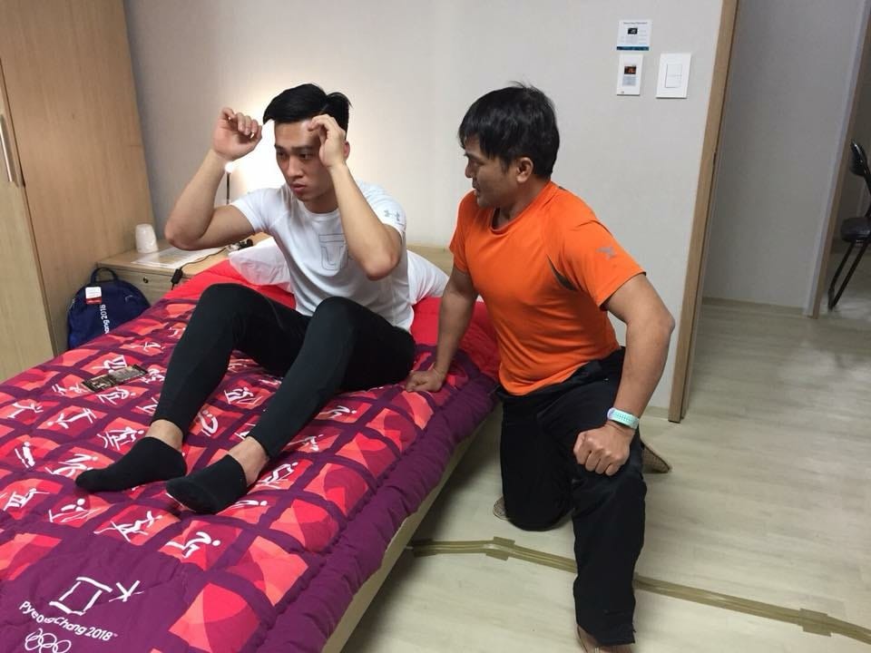 2018平昌冬奧，台灣選手連德安選手賽前在選手村調整實況。 圖：體育署提供