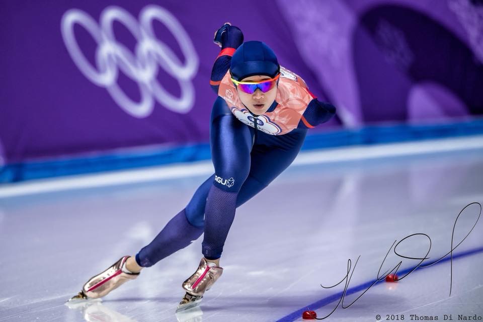 台灣滑冰女將黃郁婷今（18）日在平昌冬季奧運500公尺競速滑冰以38秒98成績，拿下第22名。她在先稍早的1000公尺項目排第20名、1500公尺名列第26。 圖：取自黃郁婷臉書