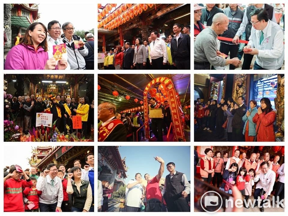 桃園市登記立案的寺廟有282座，鄭文燦去年過年期間也是參拜祈福了90多座宮廟，今年初估過年參香祈福的寺廟將超過100座。 圖：新頭殻合成製作