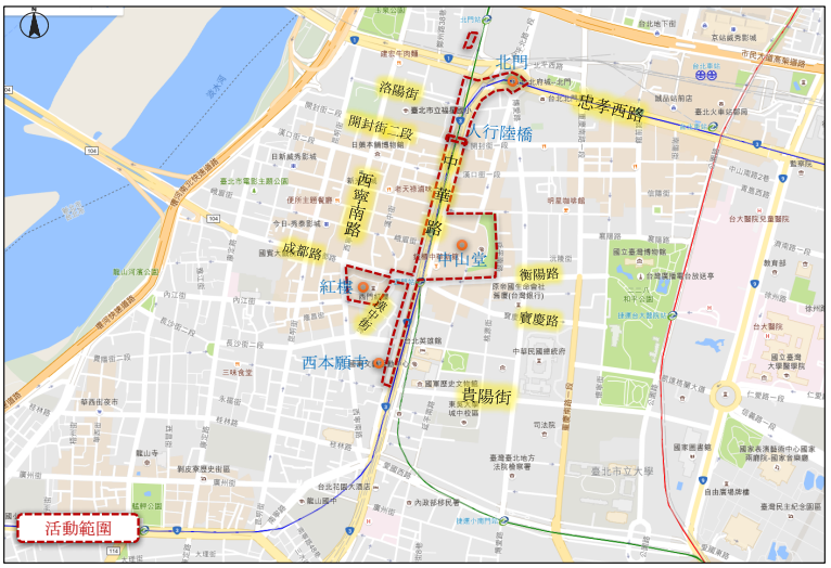 台北燈節今天起至3月4日止將舉行為期9天活動，範圍為中華路兩側（北門至貴陽街）人行道、北門、中山堂及西本願寺，賞燈人潮以晚間18:00~21:00為高峰，周邊道路交通車流量大較易壅塞 ，建議民眾搭乘大眾運輸工具前往賞燈。 圖：觀傳局提供