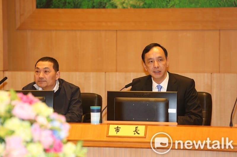 朱立倫今早肯定侯的能力，並兩度提及侯「安居樂業」的競選主軸。 圖：王峻昌/攝