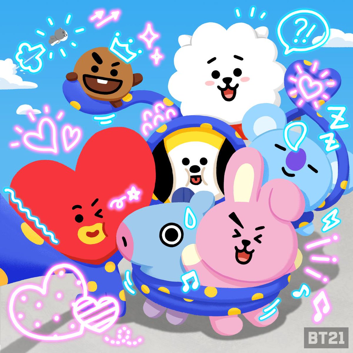 由人氣南韓男子組合「防彈少年團」（BTS）所設計的卡通人物「BT21」在全球掀起旋風，貼圖更是人氣居高不下。 圖：翻攝自 BT21 官方推特