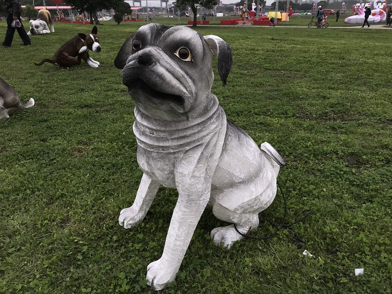 新北燈會「歡喜旺旺來」燈區的鬥牛犬花燈，是另一個最夯的萌犬花燈。 圖：新北市民政局/提供