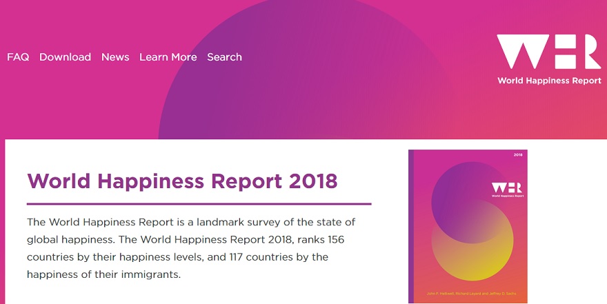 聯合國永續發展解決方案網路（SDSN）14日公布2018年世界快樂報告，芬蘭擠下挪威奪冠。 圖：翻攝SDSN官網