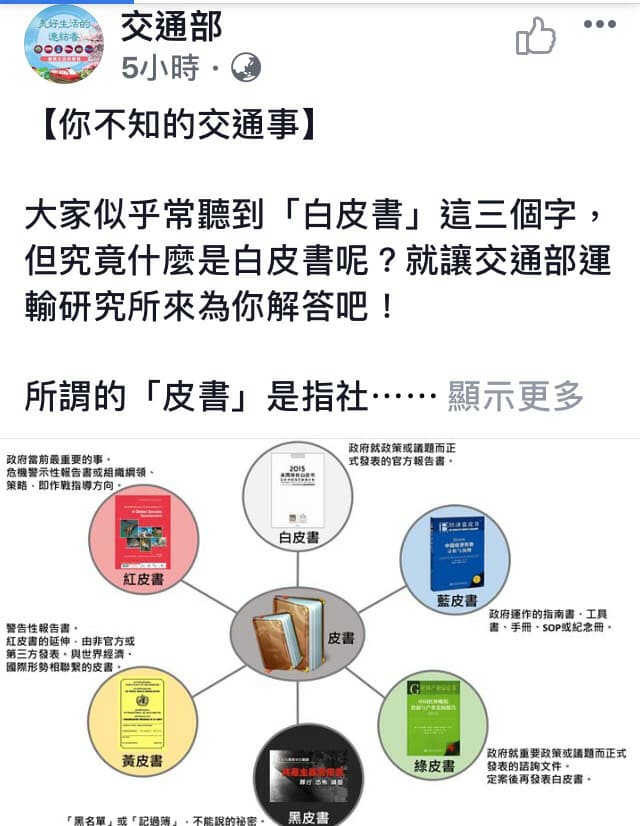 交通部貼文中對「皮書」做出「官方解說」。 圖：翻攝自交通部臉書