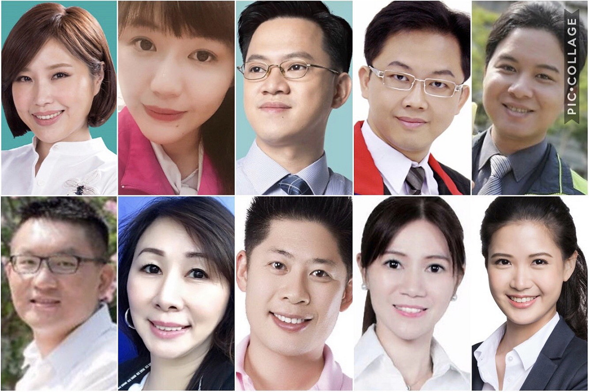 年底台北市議員選情，第四、第五選區新人輩出。由左至右為余筱萍、吳沛憶、蘇緯政、林冠勳、陳彥丞、童仲彥、李秀環、陳孝威、陳怡君、林亮君。 圖：合成照，翻攝臉書。